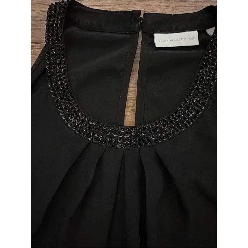 New York & Company Women's Black Beaded Neckline Halter Tank Top - Size S  b22
